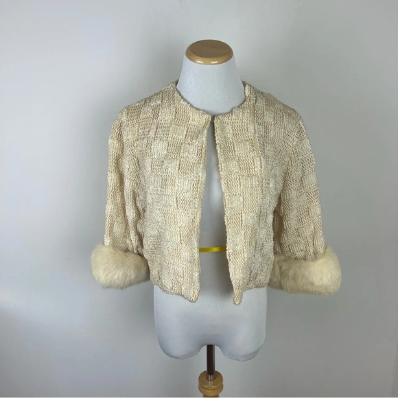 Vintage Jackets & Blazers - Vintage 1960s A Winter Product Crop Jacket Fur Trim Size S Cream
